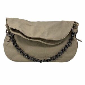 Deux Lux Womens Putty Crossbody Bag Beige Zipper Leather Chain Large NEW
